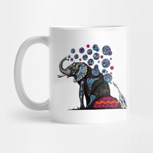 Elephant and Cattle Egret with Shweshwe bubbles Mug